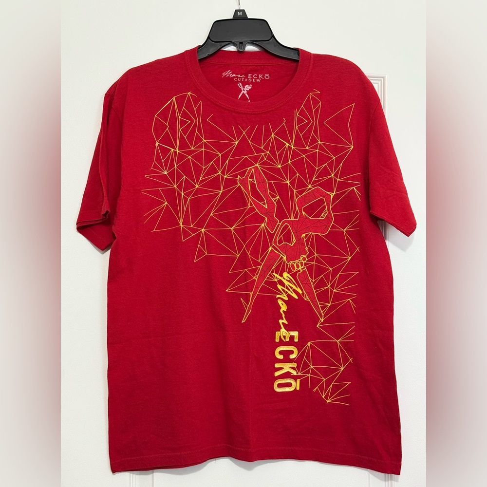 Marc Ecko Cut & Sew Shirt Mens Large Red Geometric Scissors Skull Graphic